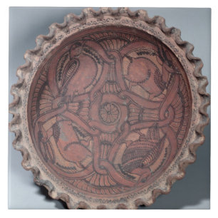 Carreau Tasse copte, terre cuite peinte avec des