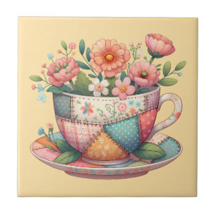 Carreau Tasse patchwork avec fleurs fantaisistes