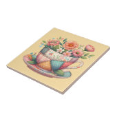 Carreau Tasse patchwork avec fleurs fantaisistes (Côté)