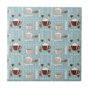 Carreau Tasses à café Lignes verticales bleues Grains de c