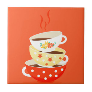 Carreau Tasses à thé vintage rétro art fantastique