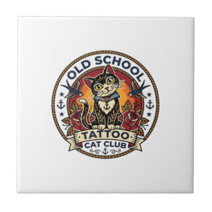 Carreau Tatouage École Ancienne Chat Mignon Design - École