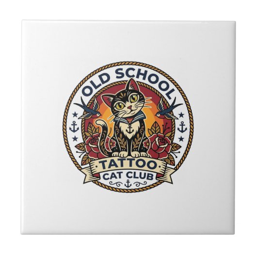 Carreau Tatouage École Ancienne Chat Mignon Design - École (Devant)
