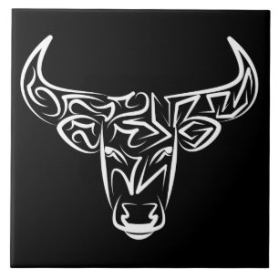 Carreau Taureau tribal noir et blanc / Ox