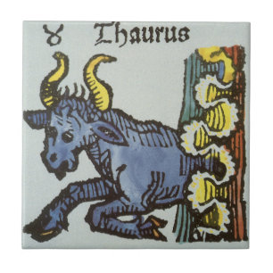 Carreau Taurus le Taureau, Signes Vintages du Zodiaque