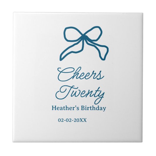 Carreau Tcheers vingt ans ruban bleu nom date boho ret (Devant)