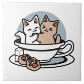 Carreau Tea Time Meow Time - Cute Cat and Tea Design (Devant)