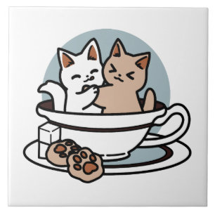Carreau Tea Time Meow Time - Cute Cat and Tea Design