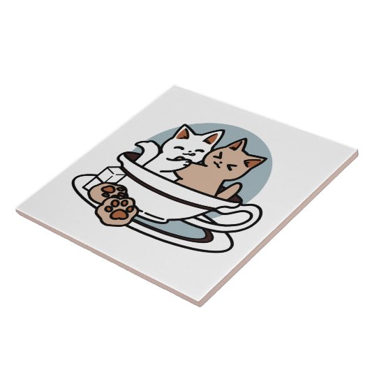 Carreau Tea Time Meow Time - Cute Cat and Tea Design (Côté)
