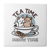 Carreau Tea Time Meow Time - Cute Cat and Tea Design (Devant)