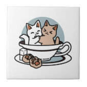 Carreau Tea Time Meow Time - Cute Cat and Tea Design (Devant)