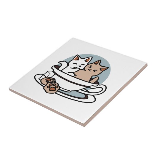 Carreau Tea Time Meow Time - Cute Cat and Tea Design (Côté)