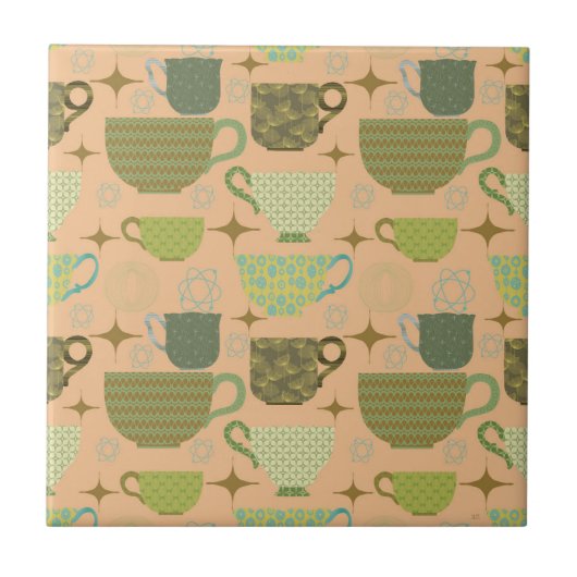 Carreau Teacup de corail moderne du milieu du siècle (Devant)