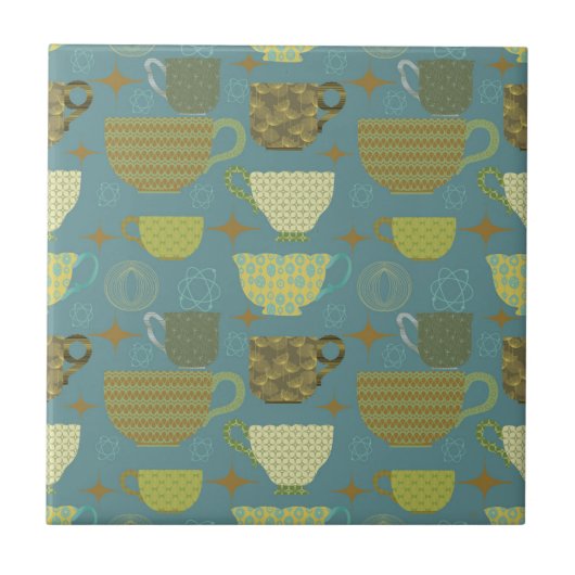 Carreau Teacup moderne Dusty Blue du milieu du siècle (Devant)