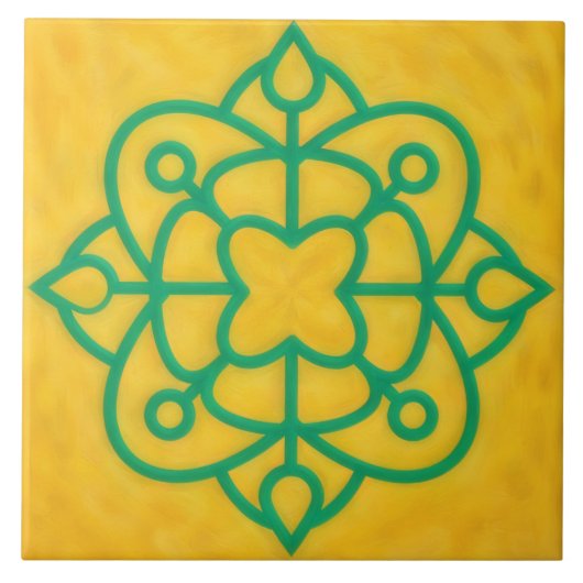 Carreau Teal and Gold Celtic Style Decorative Tile (Devant)