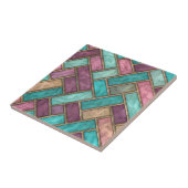 Carreau Teal and Mauve Herringbone Tile Pattern - Brick (Côté)