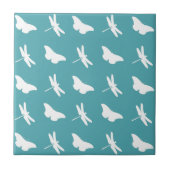 Carreau Teal and White Butterfly and Dragonfly Pattern (Devant)