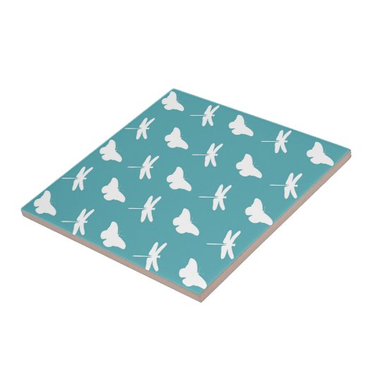 Carreau Teal and White Butterfly and Dragonfly Pattern (Côté)