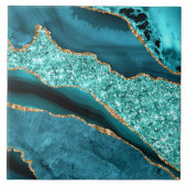 Carreau Teal Blue Gold Glitter Marble Ceramic Tile (Devant)