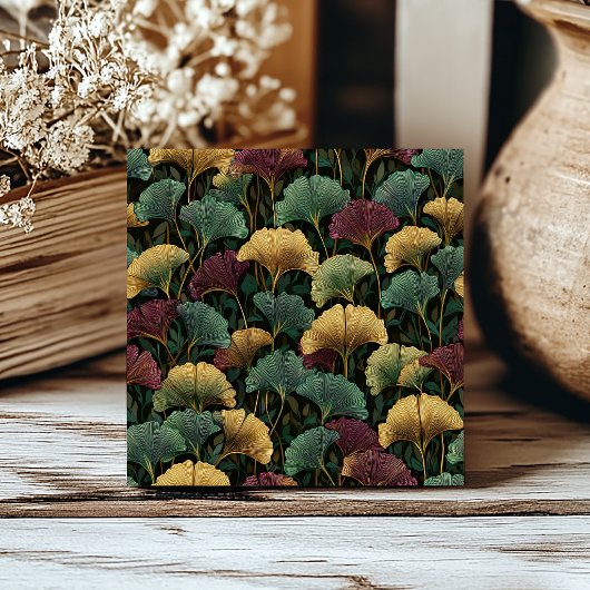 Carreau Teal Burgundy Ginkgo Pattern 