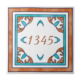 Carreau Teal et petit numéro de maison orange
