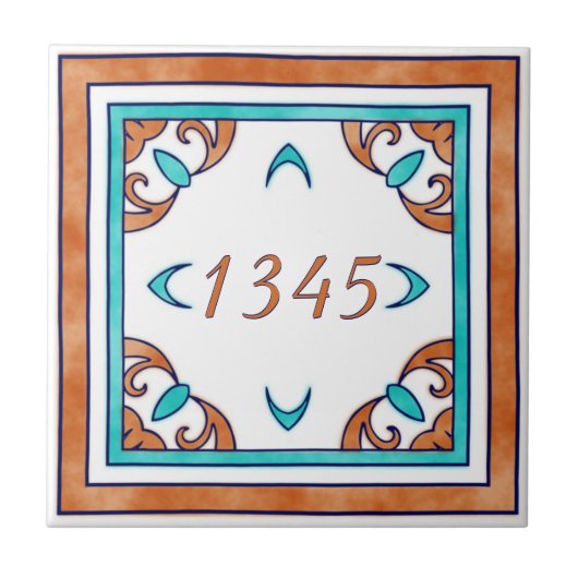 Carreau Teal et petit numéro de maison orange (Devant)