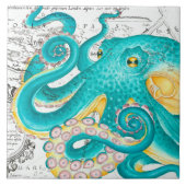 Carreau Teal Octopus Nautical Map Watercolor (Devant)