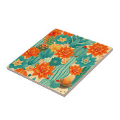 Carreau Teal Orange Desert Cactus Bloom (Côté)