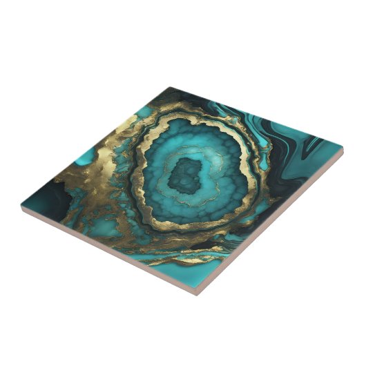 Carreau Teal Turquoise and Gold Agate Geode Liquid Marble (Côté)