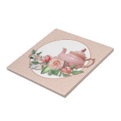 Carreau Teapot rose motif floral cadre (Côté)