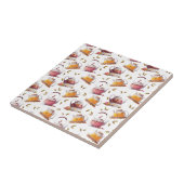 Carreau Teapots et Feuilles de thé Aquarelle (Côté)