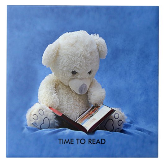 Carreau Teddy Bear Time to Read Blue Stuffed Animal, ZKOA (Devant)