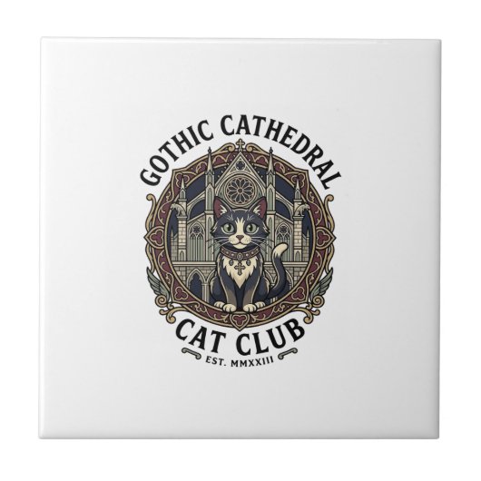 Carreau Tee shirt graphique de chat de cathédrale gothique (Devant)