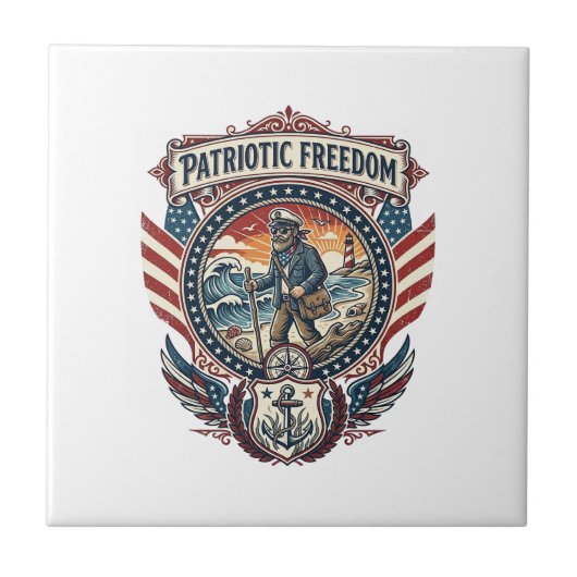 Carreau Tee-shirt graphique vectoriel Patriotic Beachcombe (Devant)