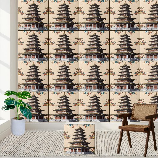 Carreau Temple floral d'inspiration asiatique Chinoiserie 