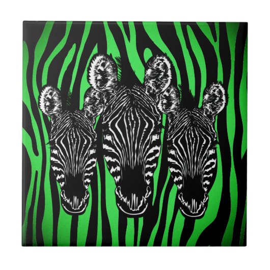 Carreau Tendance Lime Zebra Herd sur Zebra Imprimer (Devant)