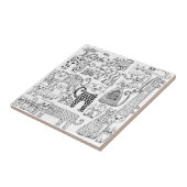 Carreau Tendance Whimsical noir et blanc modèle de chat (Côté)