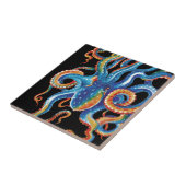 Carreau Tentacles De Pieuvre Colorés Sur Noir (Côté)