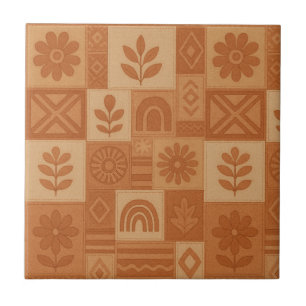 Carreau Terracotta Patchwork Quilt Rustic Farmhouse Floral