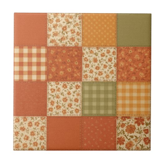 Carreau Terracotta Patchwork Quilt Rustic Farmhouse Floral (Devant)