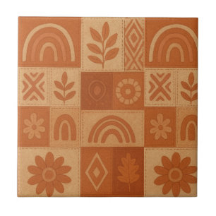 Carreau Terracotta Patchwork Quilt Rustic Farmhouse Floral