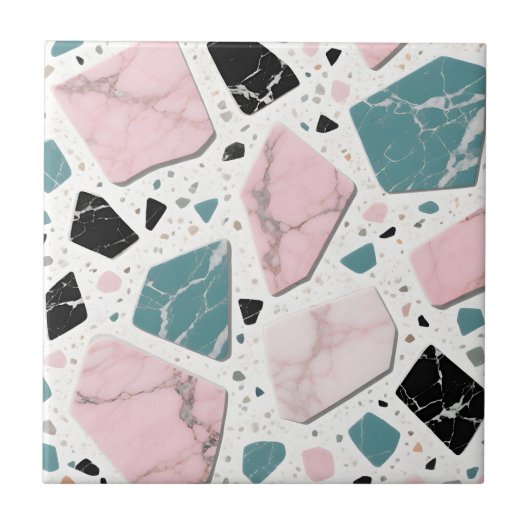 Carreau Terrazzo Marbre Pastel Rose Sarcelle Moderne (Devant)