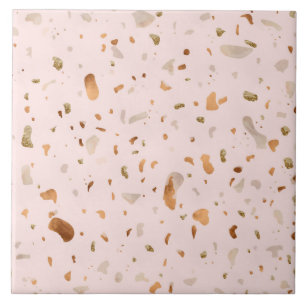 Carreau Terrazzo Rosée Et Rosée Avec Des Zones En Cuivre
