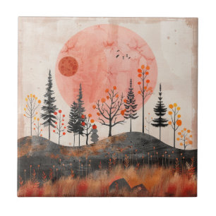 Carreau Terre cuite Lune Cuivre Automne Folklore Forestier