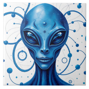 Carreau Tête d'alien bleu en gros plan, art de science-fic
