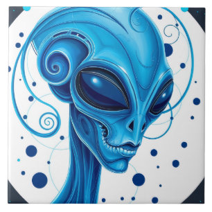 Carreau Tête d'alien bleu en gros plan, art de science-fic