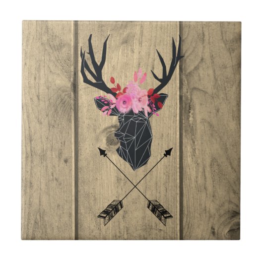 Carreau Tête de cerf géométrique avec fleurs et flèches cr (Devant)