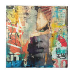 Carreau Tête de collage<br><div class="desc">Collage Head par Erin Ashley. Il présente un style grincheux avec des coupures de journaux et de papier disposées les unes sur les autres. | 140547GG</div>