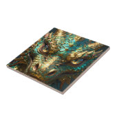 Carreau Tête de dragon turquoise et or (Côté)