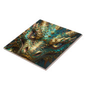 Carreau Tête de dragon turquoise et or (Côté)